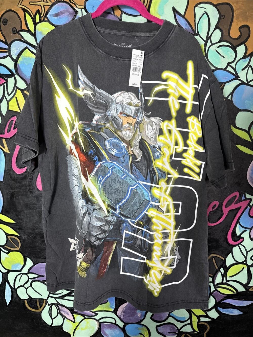 Pacsun Rivals Thor T-Shirt Tee, Washed Black, Large